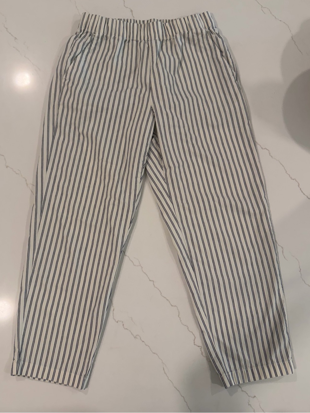 Uniqlo Striped Straight-Leg Elastic-Waist Pants - Ivory & Navy
